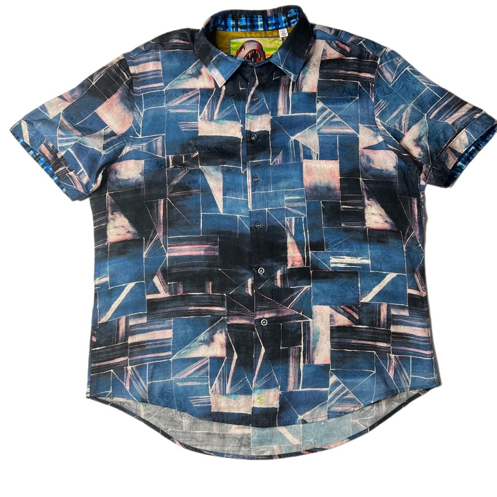 Robert Graham oceanic Abstract Short Sleeve Button Up Silk Shirt XL